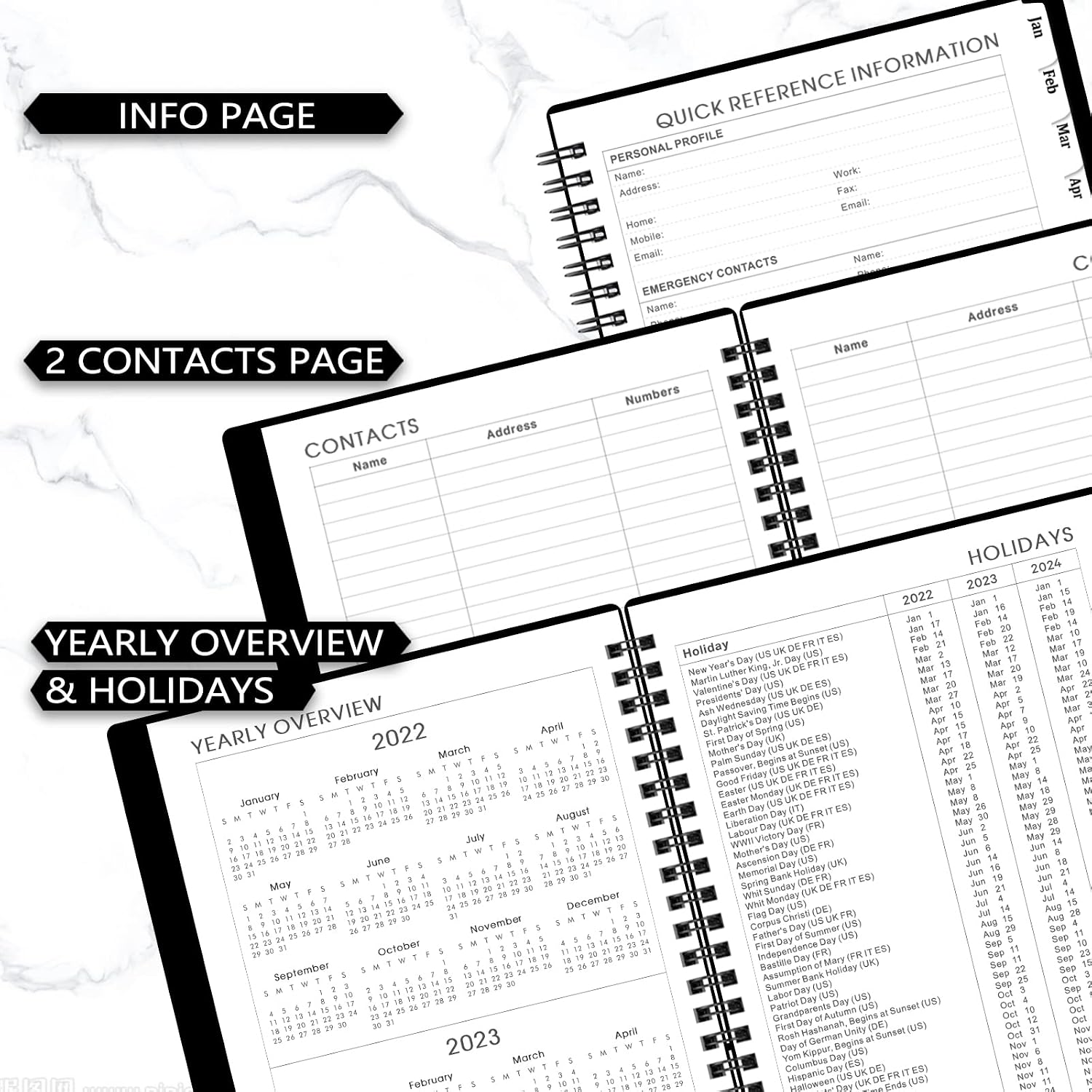 2022-2023 Weekly Appointment Book/Planner - 2022-2023 Daily Hourly Planner, July 2022 - June 2023, 6.3" x 3.8", One Hour Interval, Monthly Tabs, Twin-Wire Binding, Two-side inner Pocket, Premium Paper