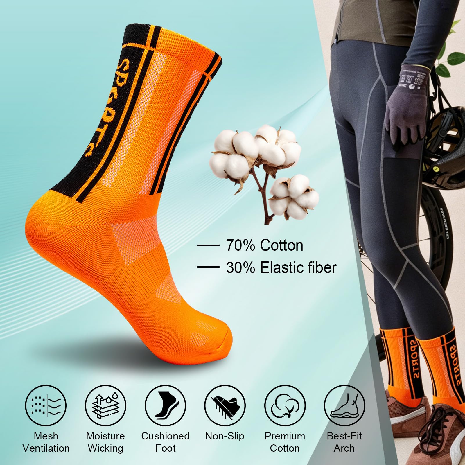 HULG Unisex-Fahrradsocken, 6er-Pack, Radsocken, Mountainbike, Rennrad, Spinning