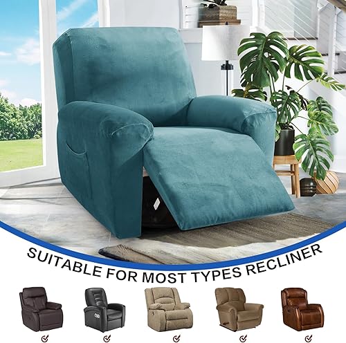 Vista 109 de MAXIJIN - Funda para sillón reclinable de terciopelo de 4 piezas, elástica, afelpada, gruesa y suave, con bolsillo lateral (camello)