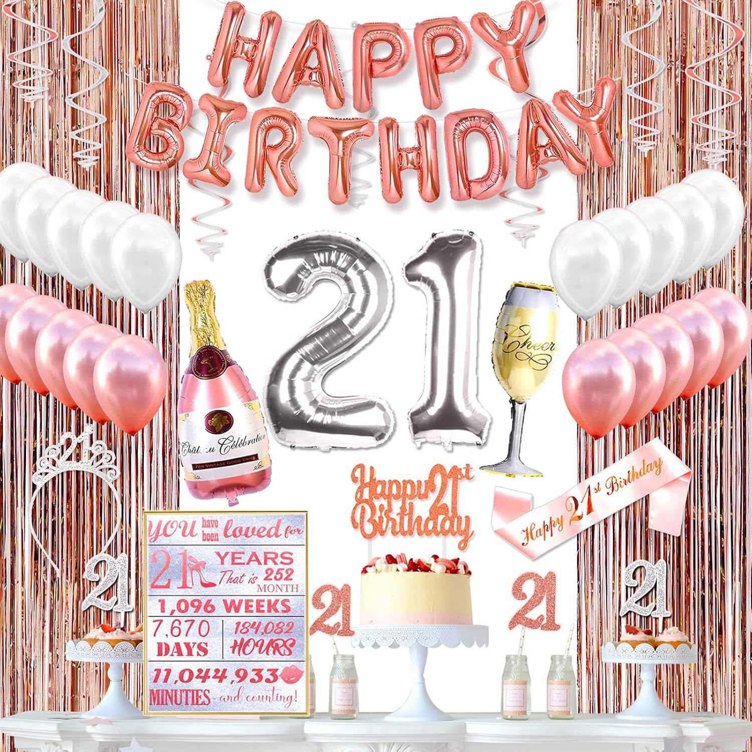 21st Birthday Decorations 21st Birthday Party Decorations Supplies Kit, Crown, Sash