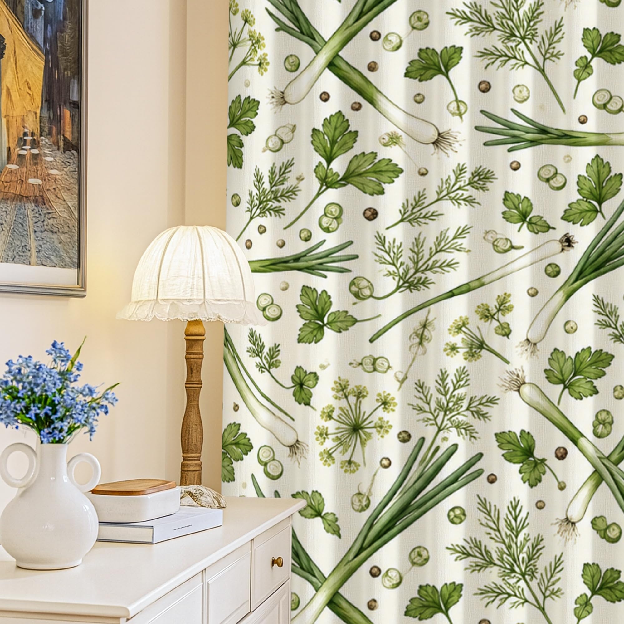 Rideaux occultants coriandre vert printemps lavables avec œillets pour fenêtre de bureau
