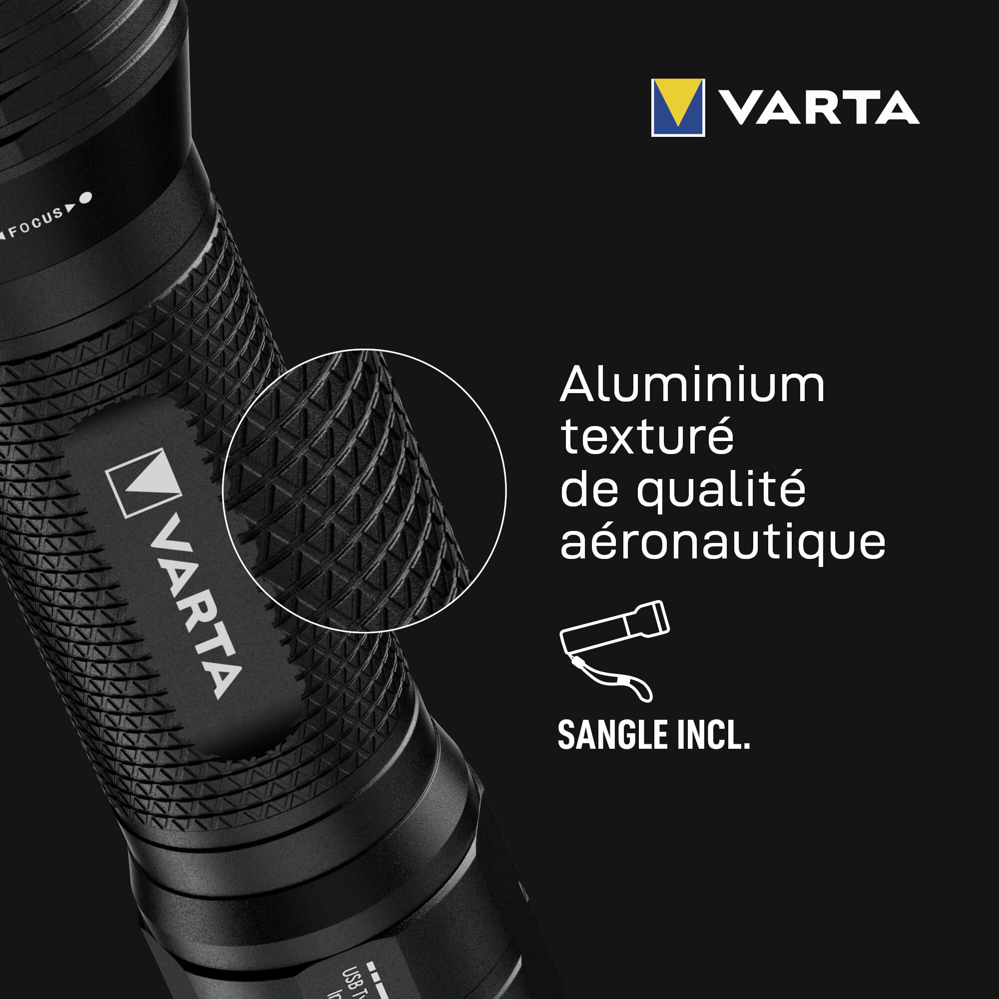 VARTA Lampe Torche LED rechargeable, Night Cutter Pro F30R, Lampe torche pour l'extérieur et la maison, 1500 lm, étanchéité IP67, aluminium aéronautique, mise au point précise, dragonne incluse
