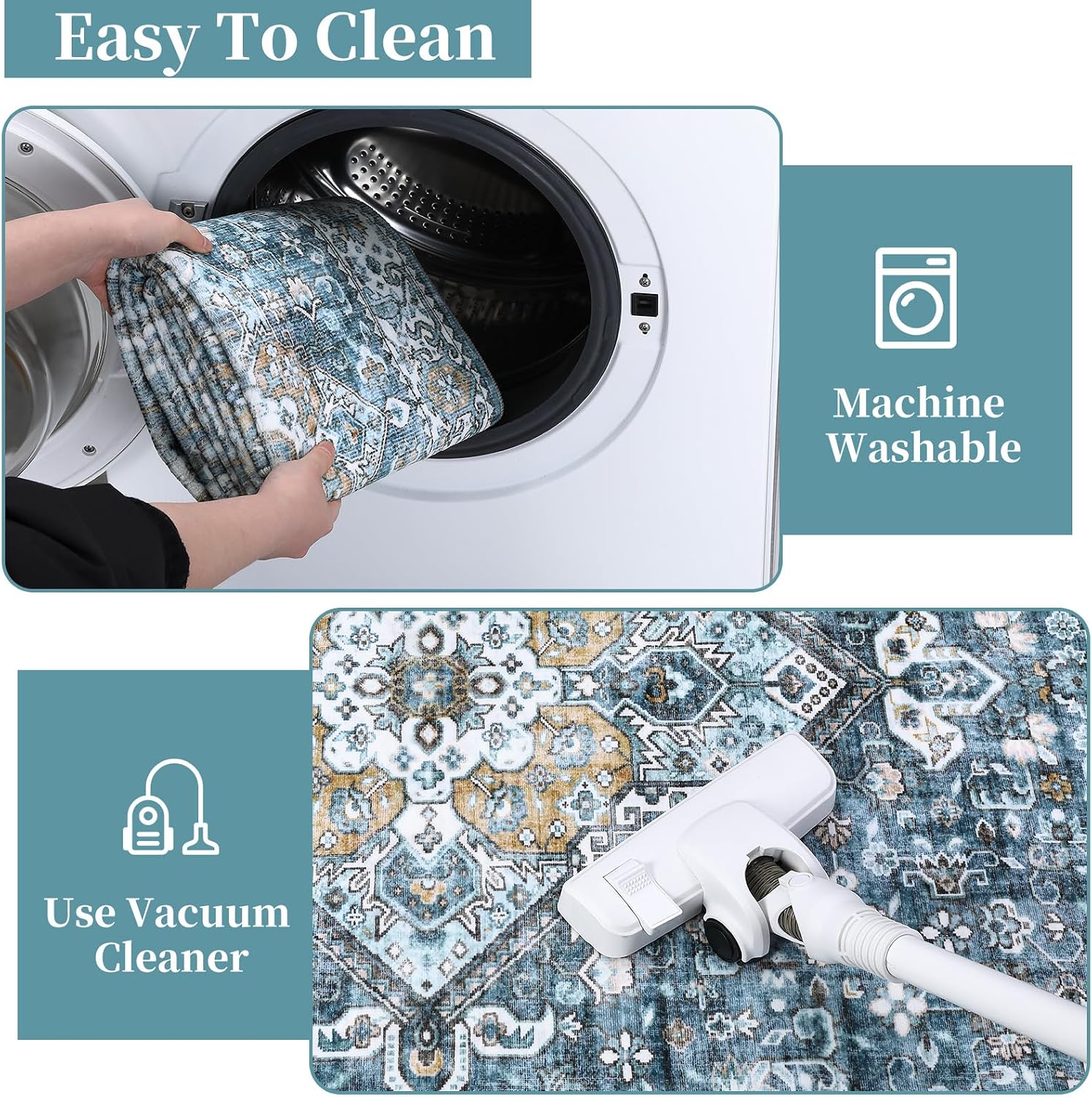 Zacoo Washable Runner Rug 2x6 Hallway Rug Runner Long Entryway Rug, Low-Pile Accent Rug for Bedroom, Non-Slip Soft Carpet Runner Throw Rugs for Bathroom Laundry Room Blue 2'x6'