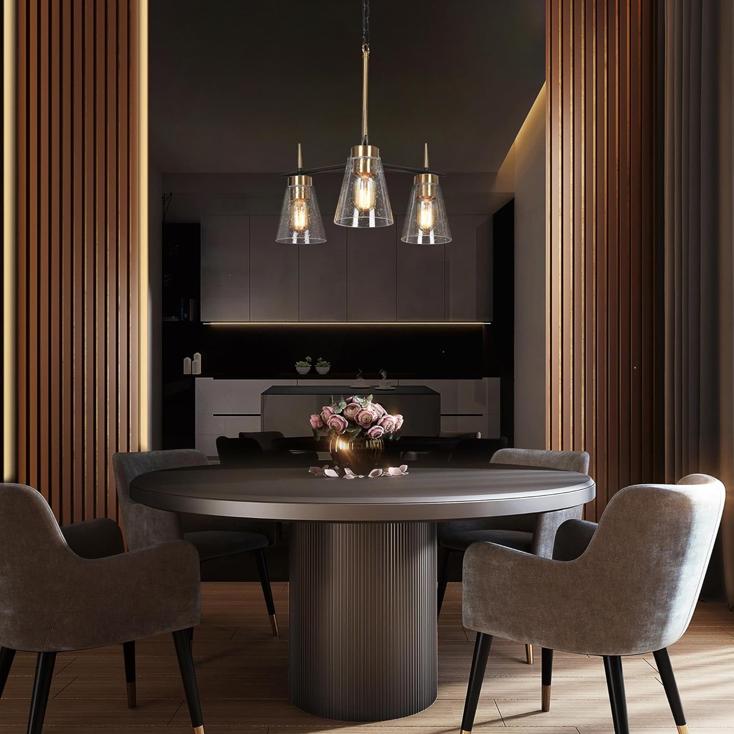KSANA Chandeliers for Dining Room, Gold 3-Light Chandeliers Hanging Light Fixtures, Modern Island Lighting for Kitchen in Black and Brass Finish
