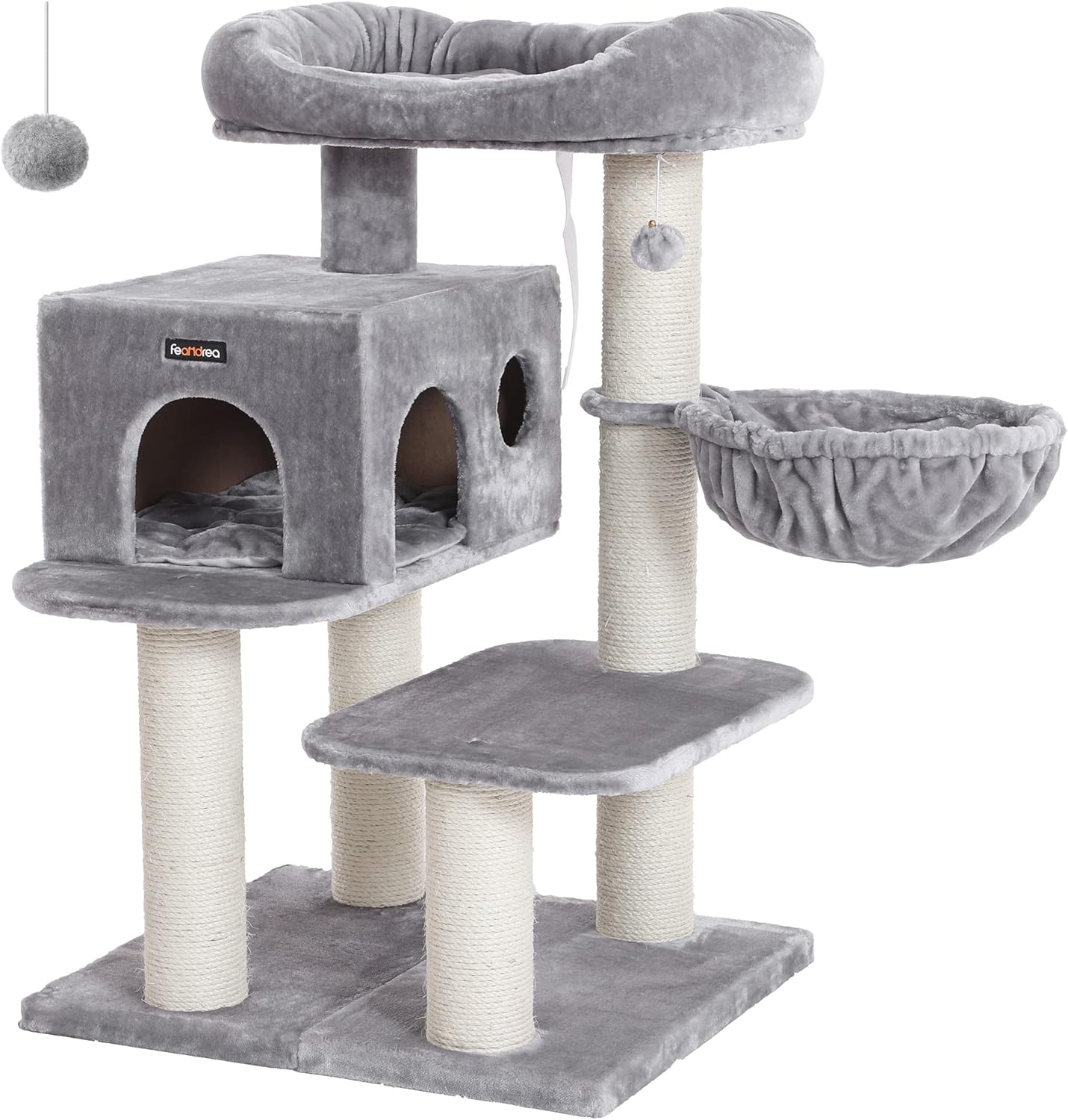 FEANDREA Cat Tree, Cat Tower with XXL Plush Perch, Cat Condo with Adjustable Units, Cat Toys