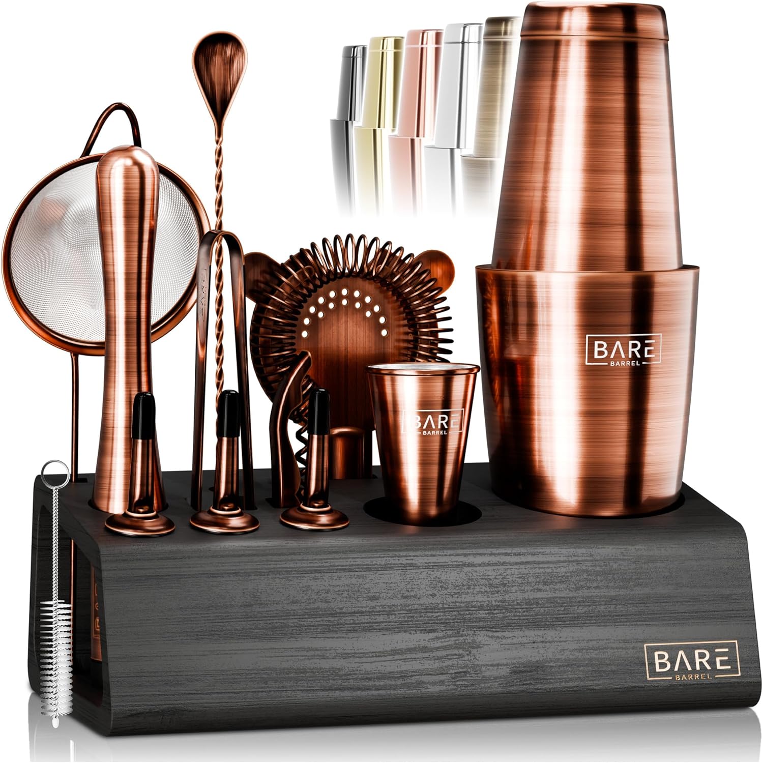 BARE BARREL Mixology Bartender Kit Bar Set | 16-Piece Cocktail Shaker Set | Martini Barware Mixing Tools for Home Bartending | Incl. 35 Recipe Cards | Gift Set (28oz Boston Shaker, Silver/Black) - Thumbnail 4