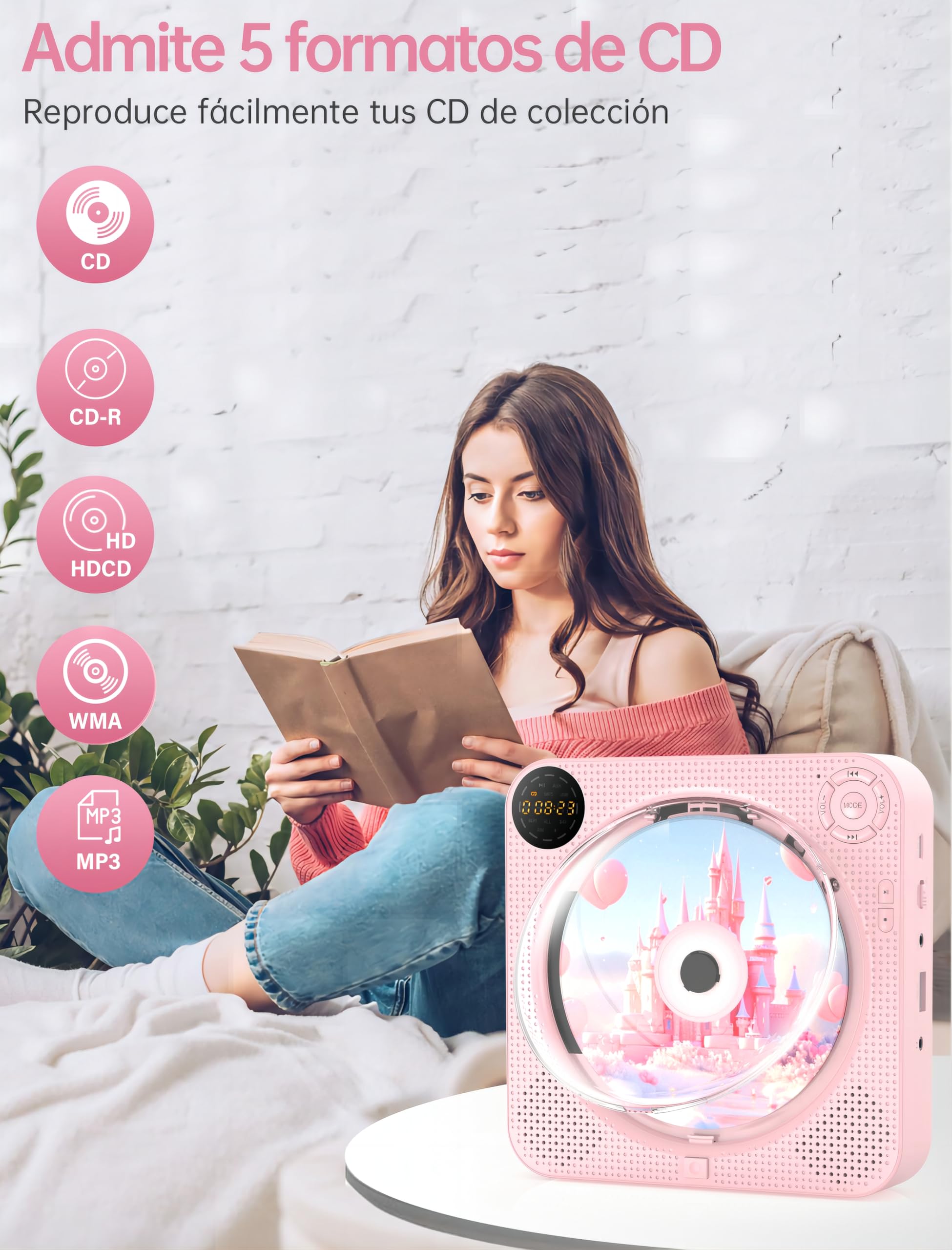 Arafuna Reproductor CD portatil, Bluetooth CD Player para el hogar con Altavoces Pantalla LCD y Mando a Distancia, Aupports FM Radio/AUX in/USB/Headphone Jack