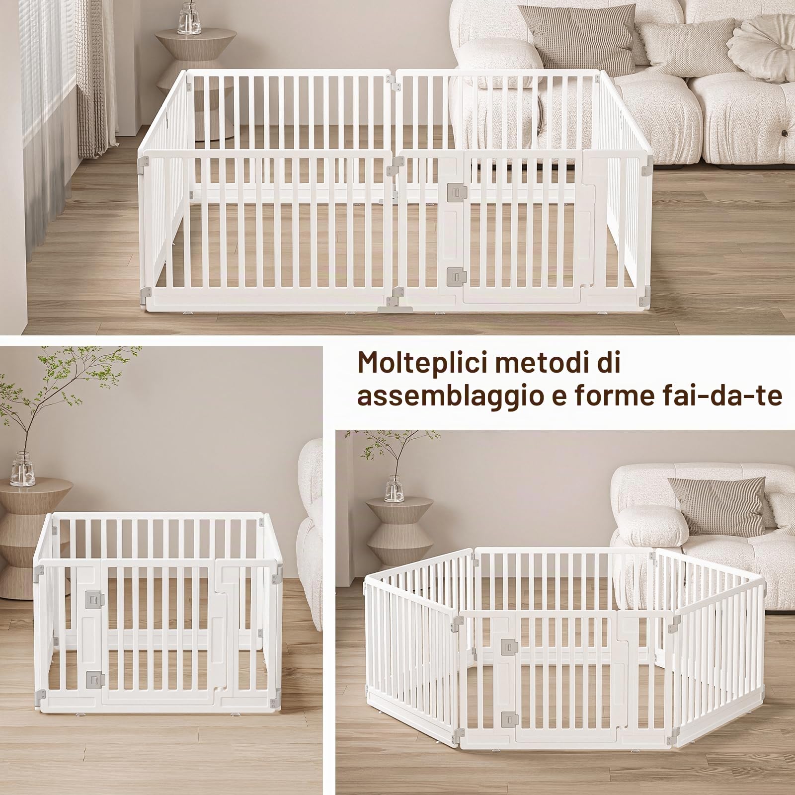 Gupamiga Box per cuccioli, pieghevole, con porta, beccuccio per cuccioli per casa, solido e liscio, facile da installare, bianco 89 x 89 cm