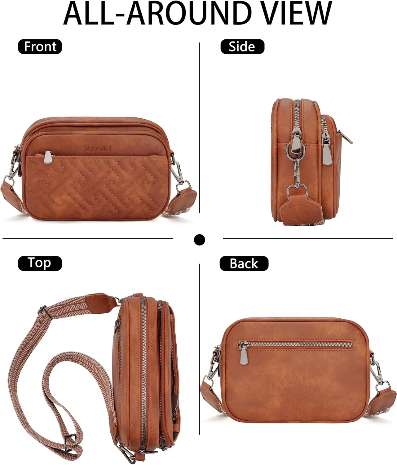 Small Crossbody Bags for Women, Quilted Vegan Leather Crossbody Purse with 8 RFID Card Slots, Adjustable Wide Strap | zipper pocket, Wide Strap, Multi Wear Way, adjustable strap, vegan leather, durable gold