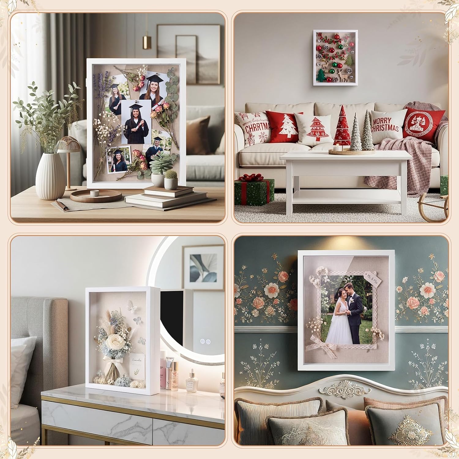 Novabright 2 Pack 11x14 Shadow Box Frames, Deep White Wood Boxes Linen Back