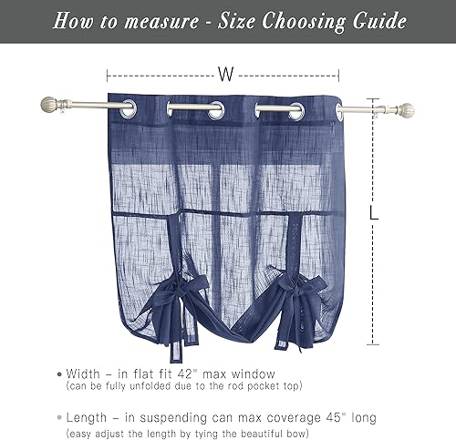 Vista 42 de PONY DANCE Cortinas de ventana de baño, pantalla con lazo para dormitorio, filtro de luz, semitransparente, cortinas romanas elegantes para Blanco