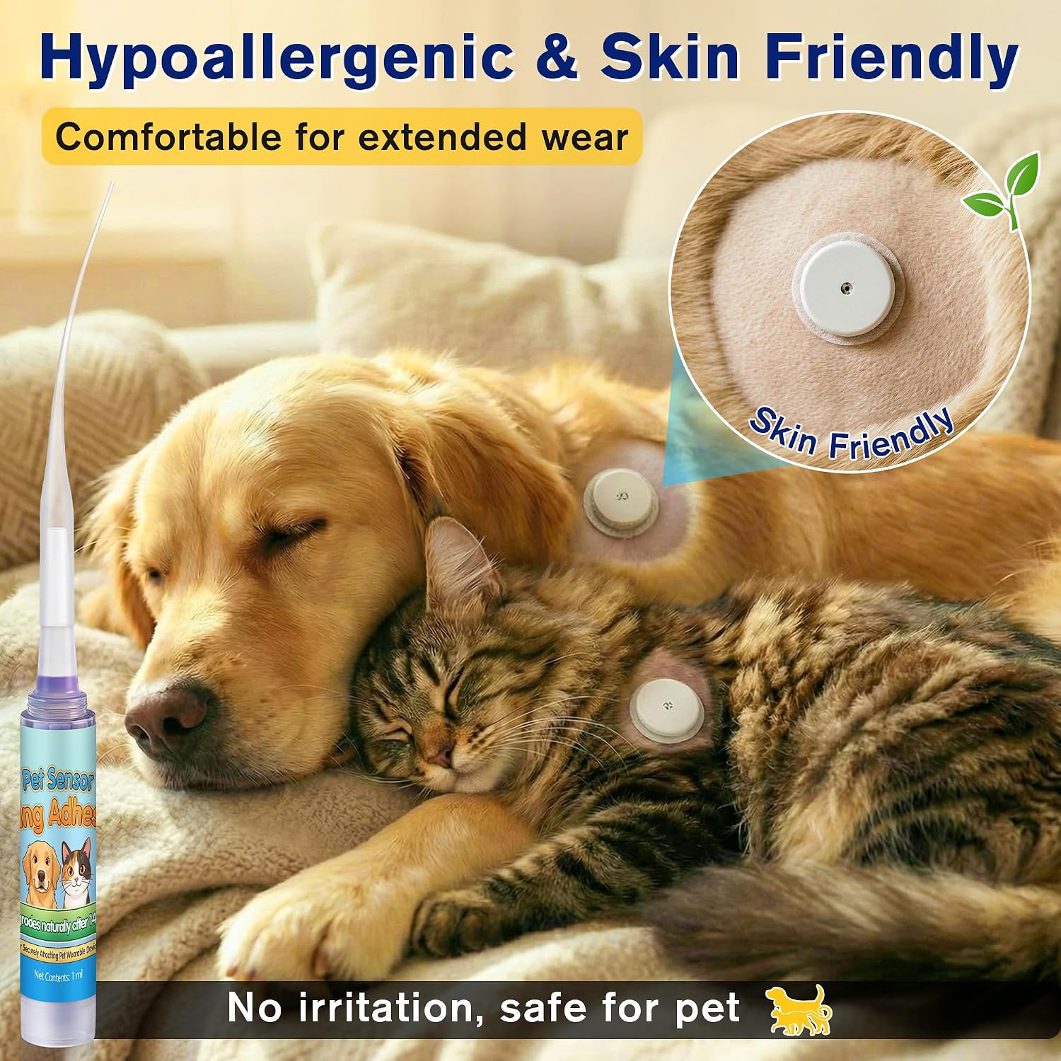 1ml Veterinary Surgical Skin Glue with 10 Applicators, Fast Acting Wound Tissue Glue Sealant, CGM Sensor Adhesive for Pet with Blue Tint for Precise Application, Stay Secure for 10-14 Days