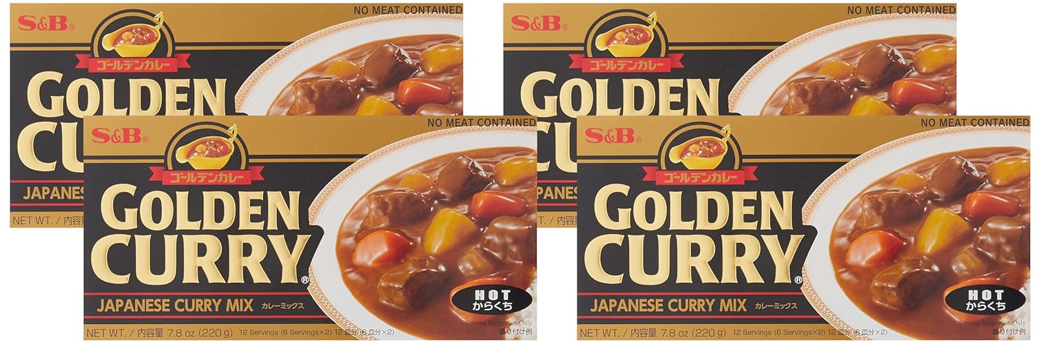 S&B Golden Curry Sauce Mix, Hot, 7.8 Ounce (Pack of 4) - Hot - 7.8 Ounce (Pack of 4)