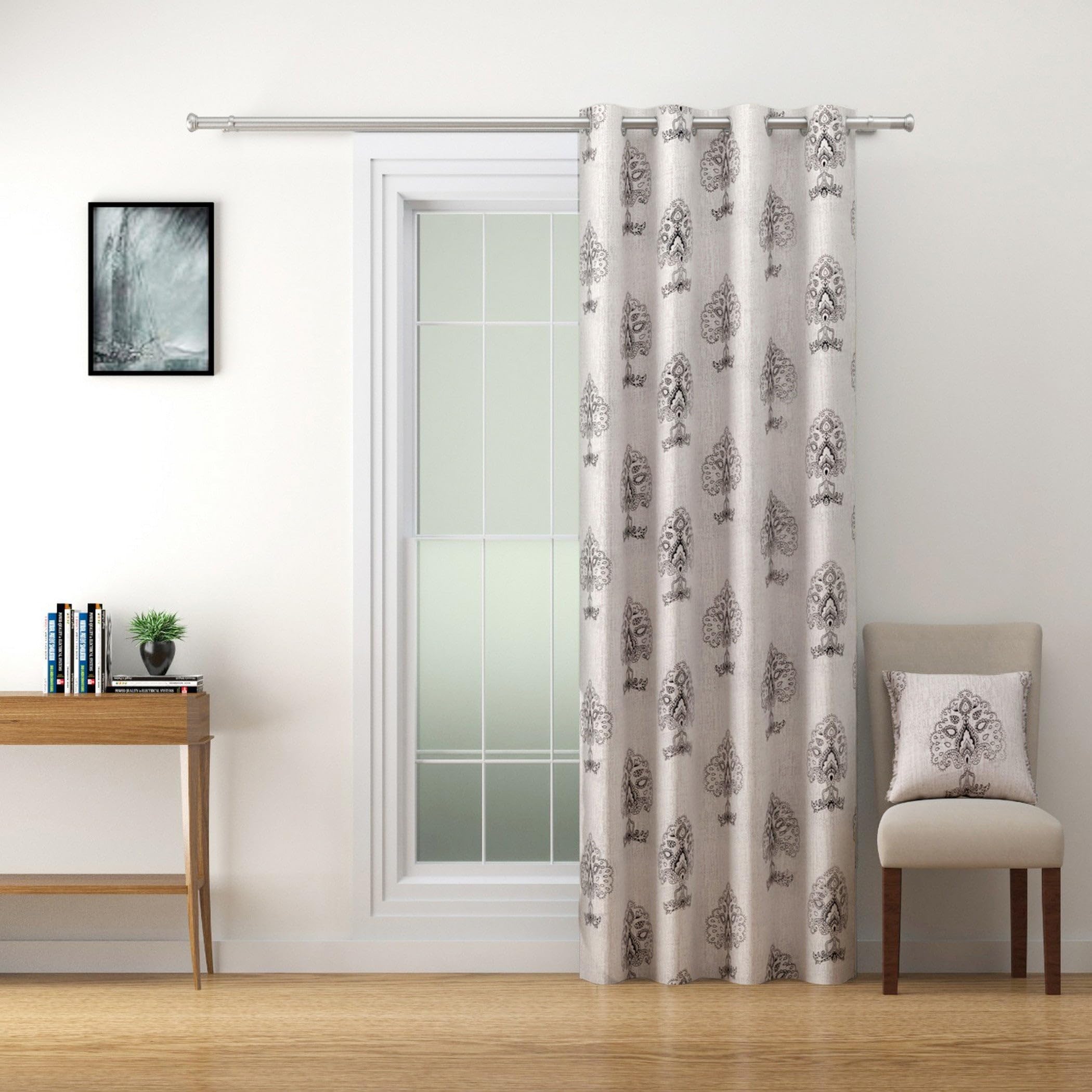 Swayam 80% Blackout Polyester Door Curtain for Living Room & Bedroom | 7.5 Feet | Room Darkening Curtain with Eyelets | Pack of 1 | Ethnic Motif Design – Grey-image-17