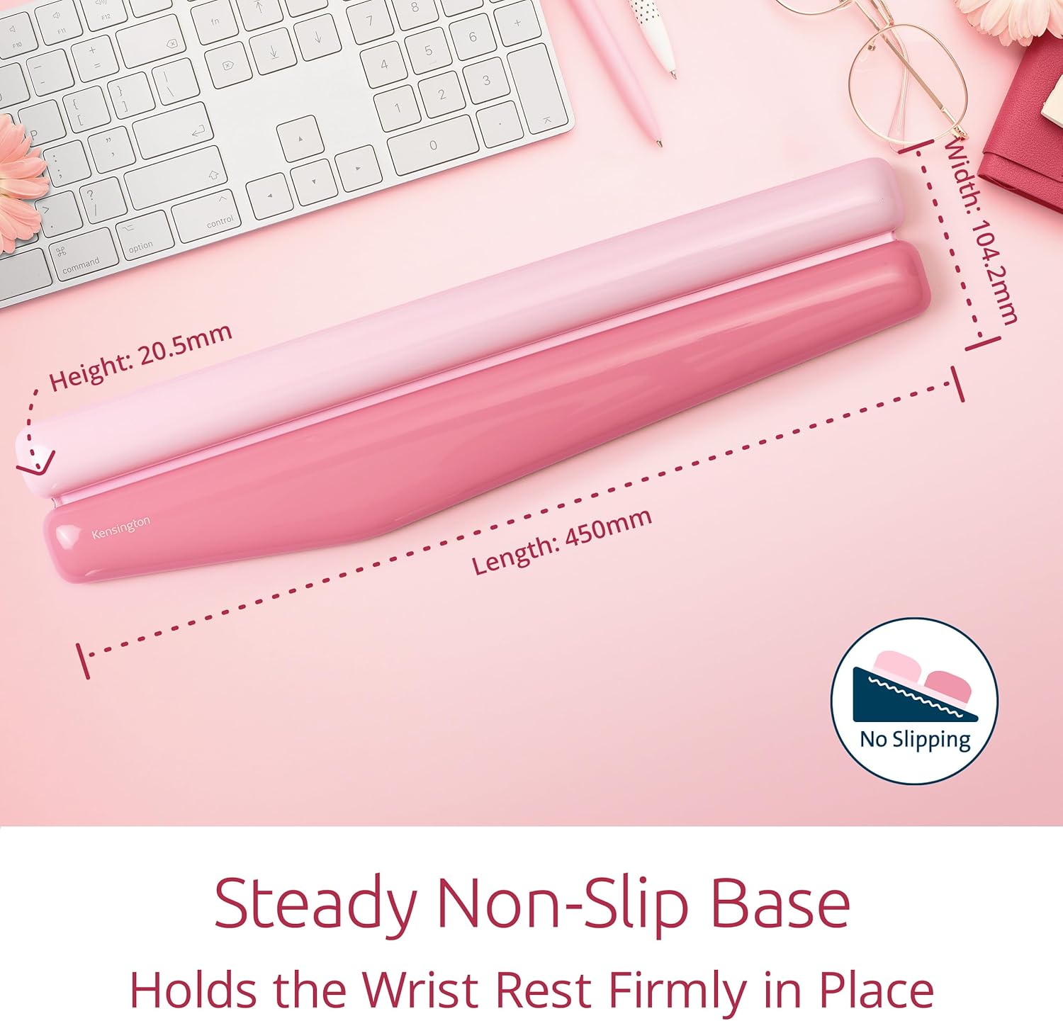 Kensington Duo Gel Mountain Wrist Rest for Keyboard, Wrist Pad for Full Size Keyboard, Ergonomic Wrist Pad for Computer, Non-Skid Computer Pad with Wrist Support, Pink K62677WW, 17.7" x 4.1"x 0.8”