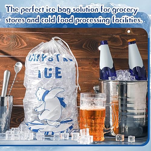 Miniatura 4 de Honoson 100 bolsas de almacenamiento de hielo de plástico de 8 libras con cierre de cordón de algodón para barbacoas, campamentos, puestos de