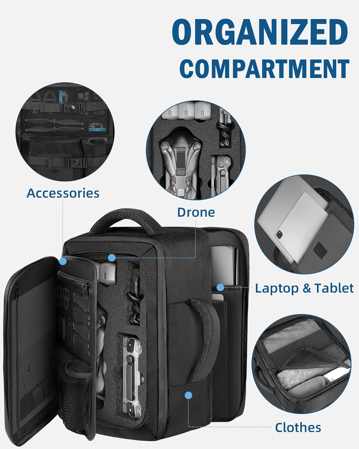 PEKREWS Mavic 4 Pro Case, Expandable Carry On Bag for DJI Mavic 4 Pro, RC Pro 2, RC 2, Large Capacity Drone Backpack Fits 17.3 Inch Laptop, Travel Drone Carrying Case for DJI Fly More Creator Combo
