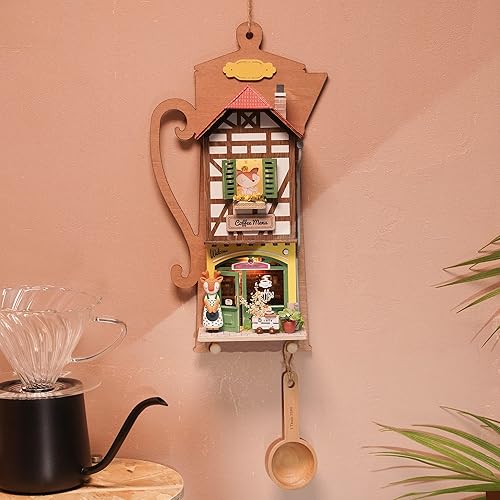Miniatura 3 de ROBOTIME Kit de casa de muñecas en miniatura con LED para colgar en la pared mini casa con ganchos kits de manualidades de madera decoración de