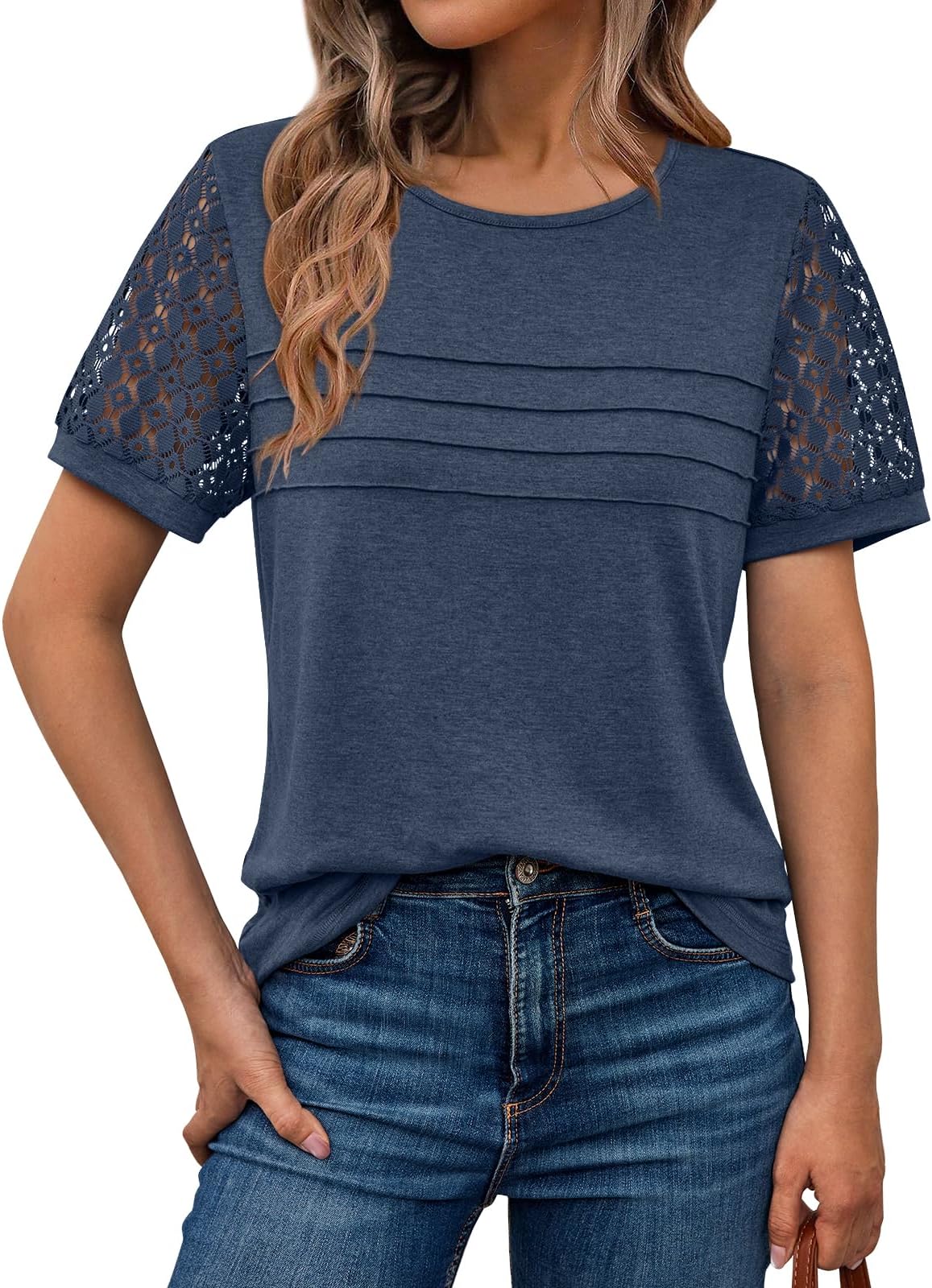 AUTOMET Women's Short Sleeve Shirts Dressy Lace Summer Tops 2026 Spring Trendy Casual T-Shirts Cute Work Outfits Blouses