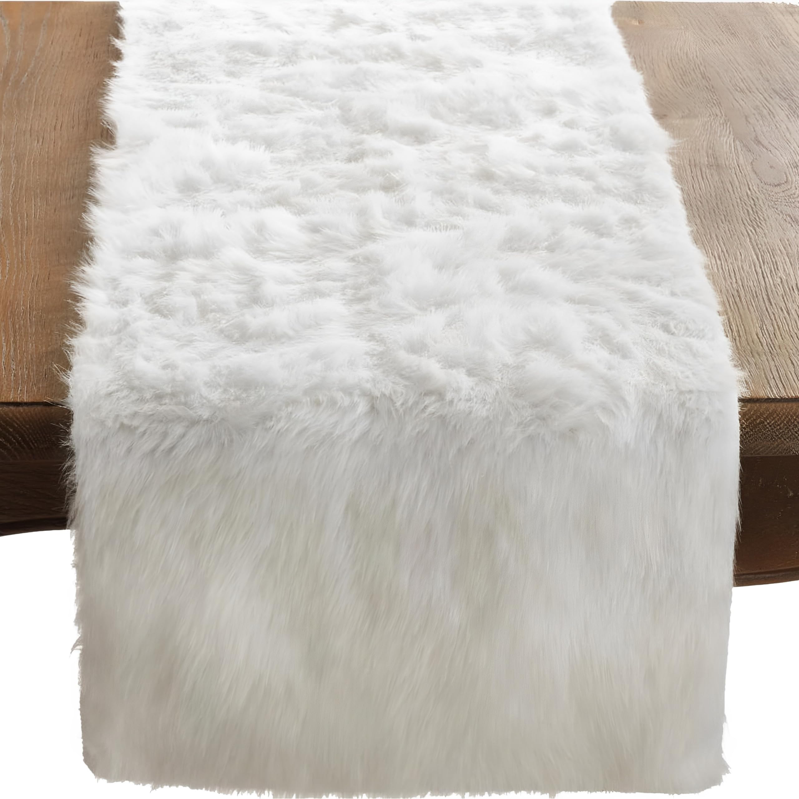 SARO LIFESTYLE 197.W15108B White Faux Fur Gorgeous Oblong Runner-15 x108 (1 Pc.) -Luxurious & Plush Table Decor-Unique, Stylish & Durable-Ideal for Elegant Events & Celebrations, 100% Polyester