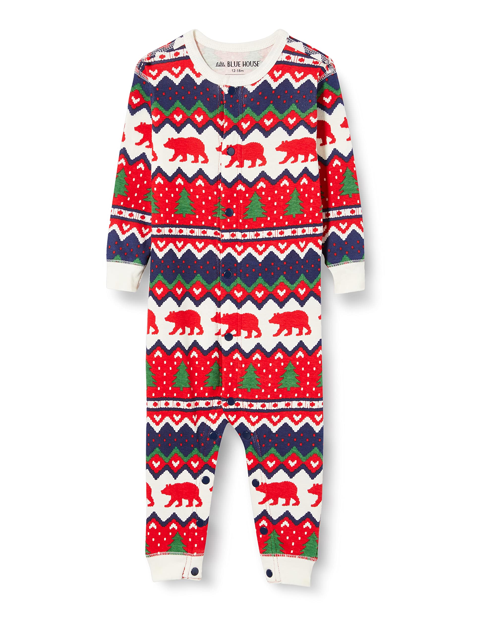 Hatley Unisex Fair Isle Bear & Moose Family Union Suits Pajama Set, Infant Union Suit - Navy Bear Fair Isle, 12-18 Months