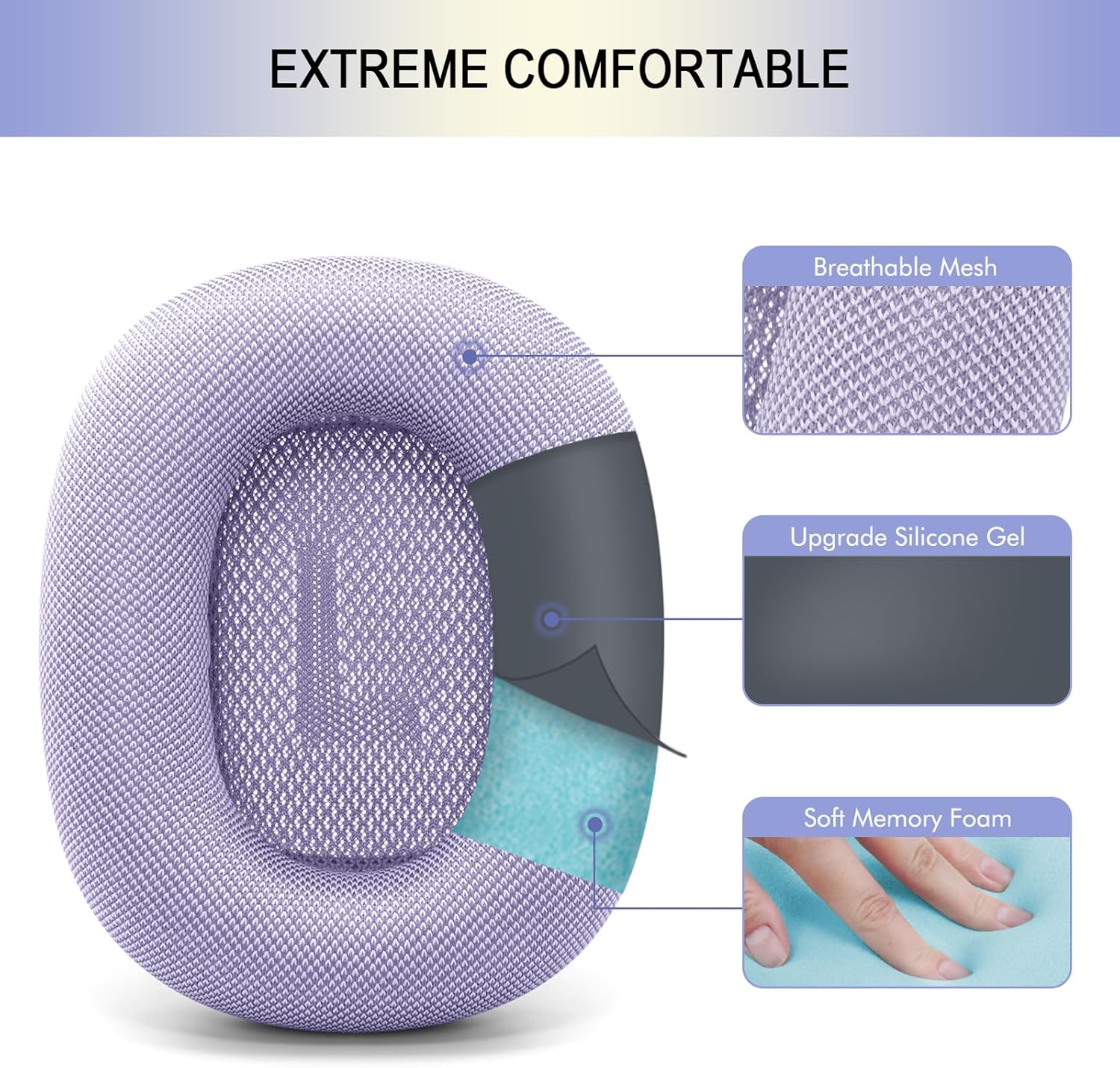 Ear Cushions for AirPods Max 2024 Headphones, Mesh Fabric Ear Pads Replacement with Strong Magnet for Apple 2.0 Over-Ear Headset Upgraded Ear Cups (Purple)