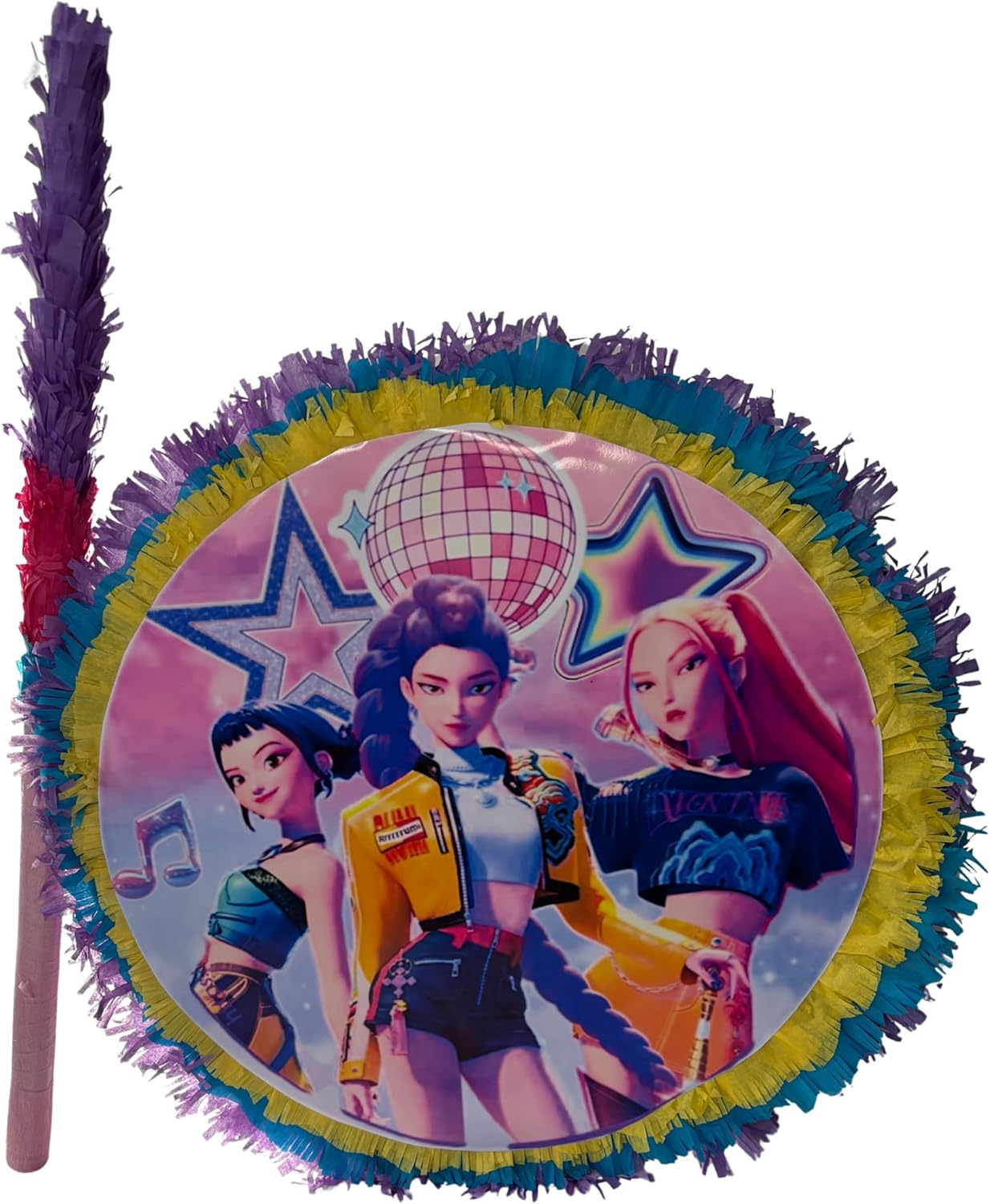 Hunters, Guerreras Piñata, Handmade 2D Cardboard, 19 Inches Diameter, 5 Inches Depth, Colorful with Matching Wood Stick, Party Game