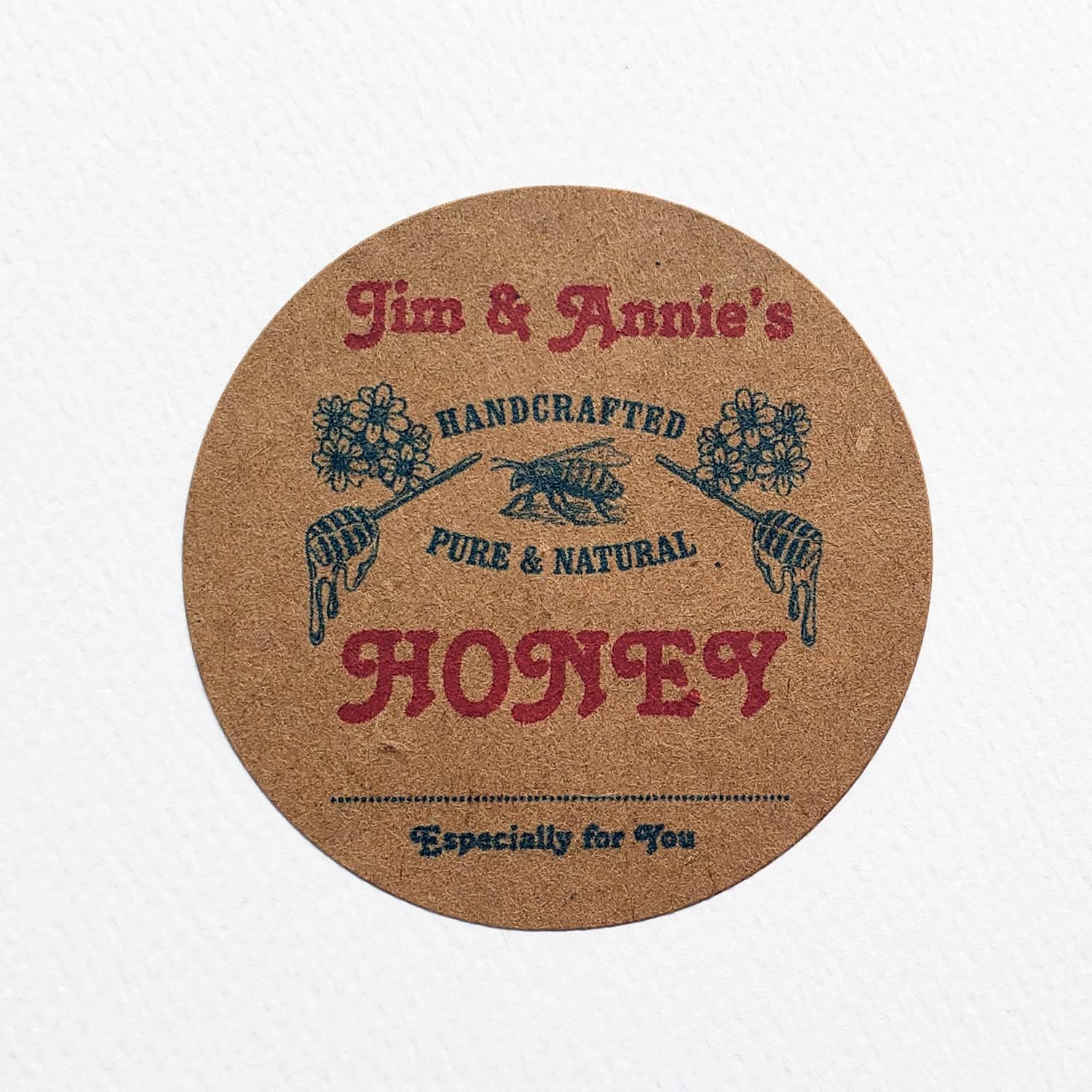 Personalized Honey Labels - 2" Round / 2 1/2" Round / 2" Square - White or Kraft - Sets of 18 with Options for 25 and 50 (2" Round Kraft)