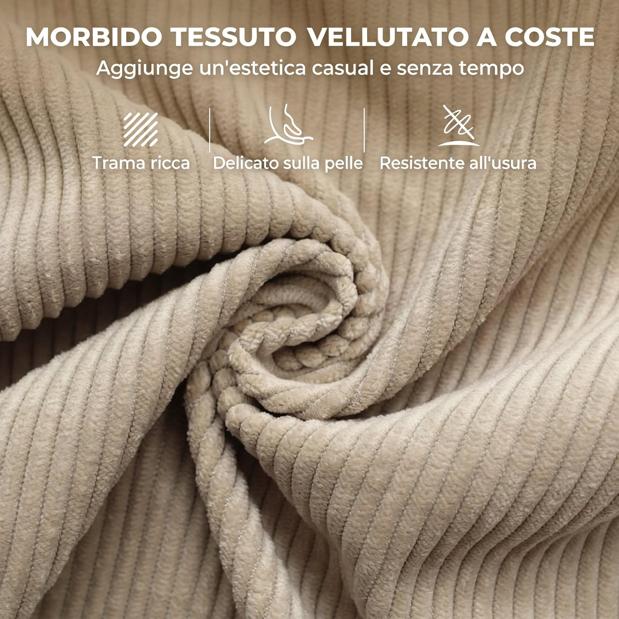 HOMCOM Sedia a Dondolo in Velluto a Coste con Schienale Alto, Beige