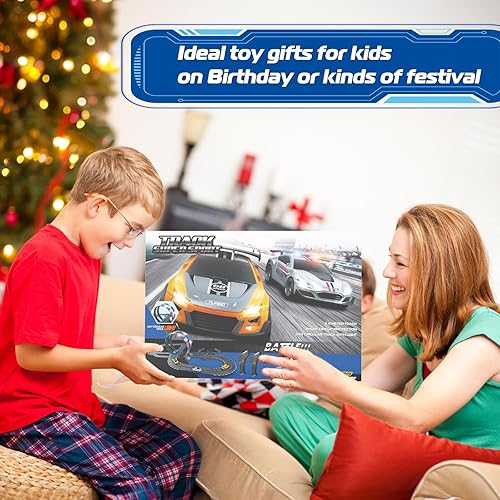 Miniatura 5 de Juego de pistas de carreras de autos con 4 autos de carreras de alta velocidad, pista de carreras eléctrica de 20 pies para niños y niños, doble