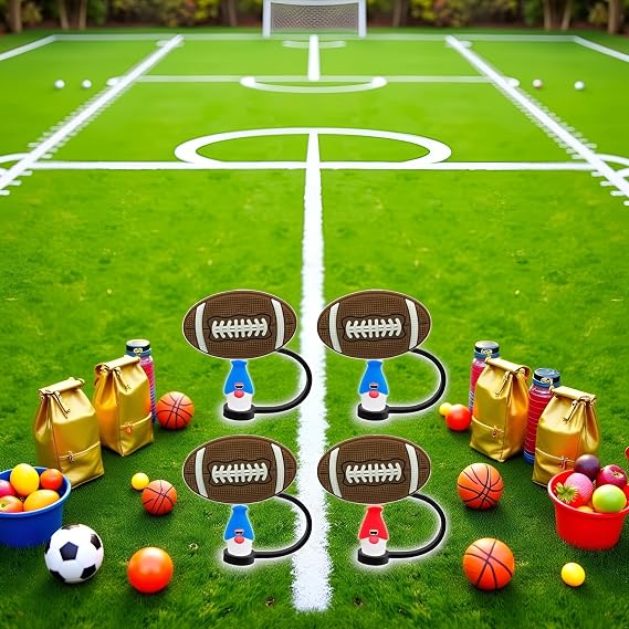 4Pcs Silicone Straw Cover Cap Cartoon Rugby Straw Topper Reusable Drinking Straw Tips Lids Portable Dust Proof Straw Plug for 7-8 mm Straws Reusable Drinking Straws