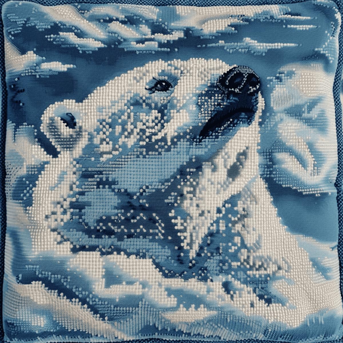 RKFLGEW DIY Latch Hook kit Cartoon Polar Bear Pillow Embroidery kit Fantasy Animals DIY Hook Crochet Yarn Needle Craft Easy Handmade Cushion for Home Sofa Decoration 43x43cm