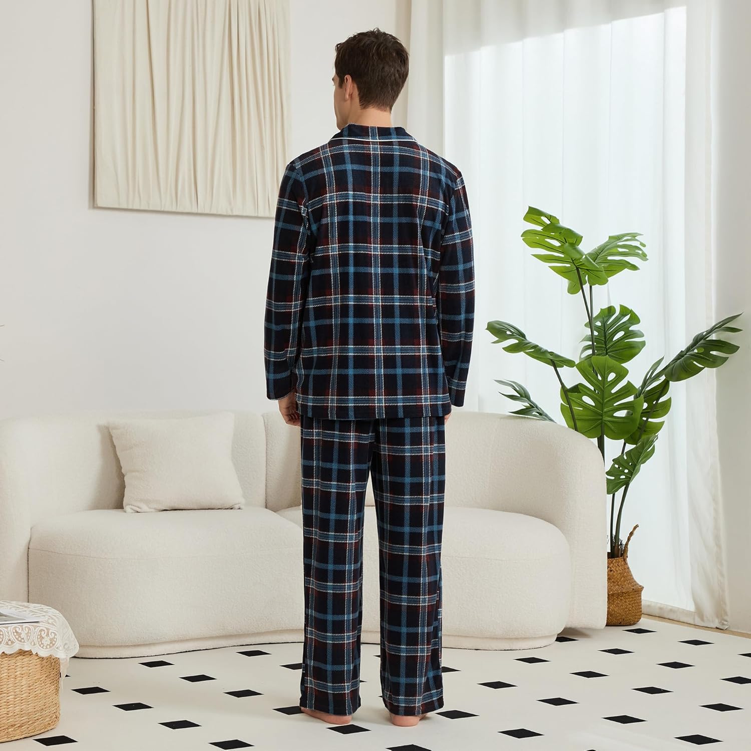 Vulcanodon Mens Ultra Soft Pajama Set, Warm Long Sleeve Prints Sleepwear Cozy Button Down Pjs for Me - Image 3
