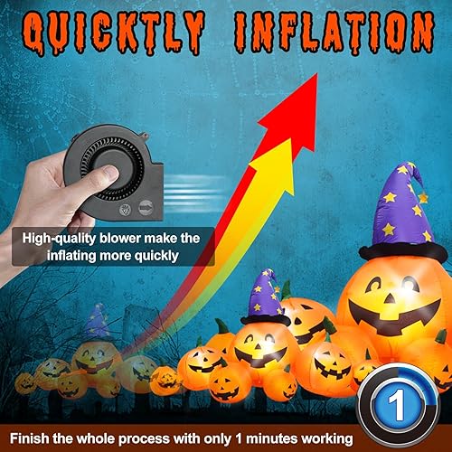 Miniatura 5 de Evoio 8 FT Halloween Blow Up Pumpkins Inflatable Decorations Outdoor, Blow Up Yard Pumpkins and Witch Hat Built-in LED Lights, Inflatable Pumpkins