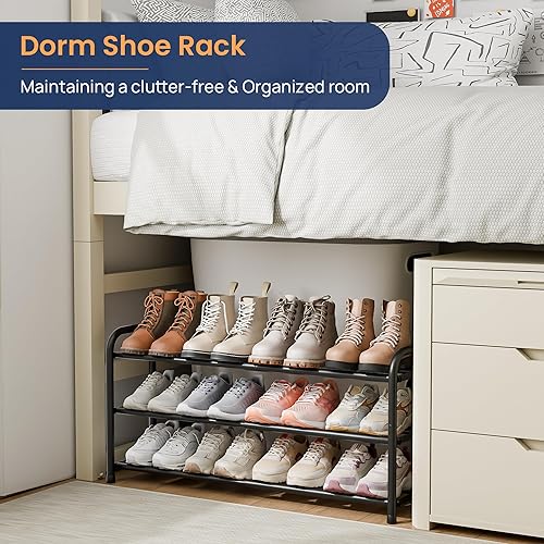 Miniatura 3 de ENJOYBASICS Zapatero expandible, estante organizador de zapatos ajustable de 3 niveles para armario, estante de almacenamiento de metal negro para