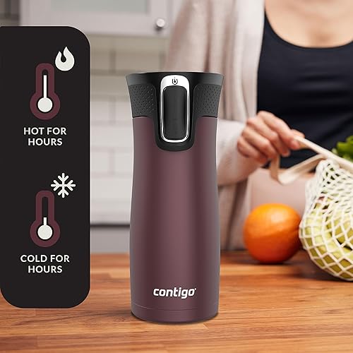 Miniatura 118 de Contigo Autoseal West Loop - Taza de viaje de acero inoxidable con aislamiento de vacío (16 oz, acero inoxidable/azul Mónaco, 2 unidades)