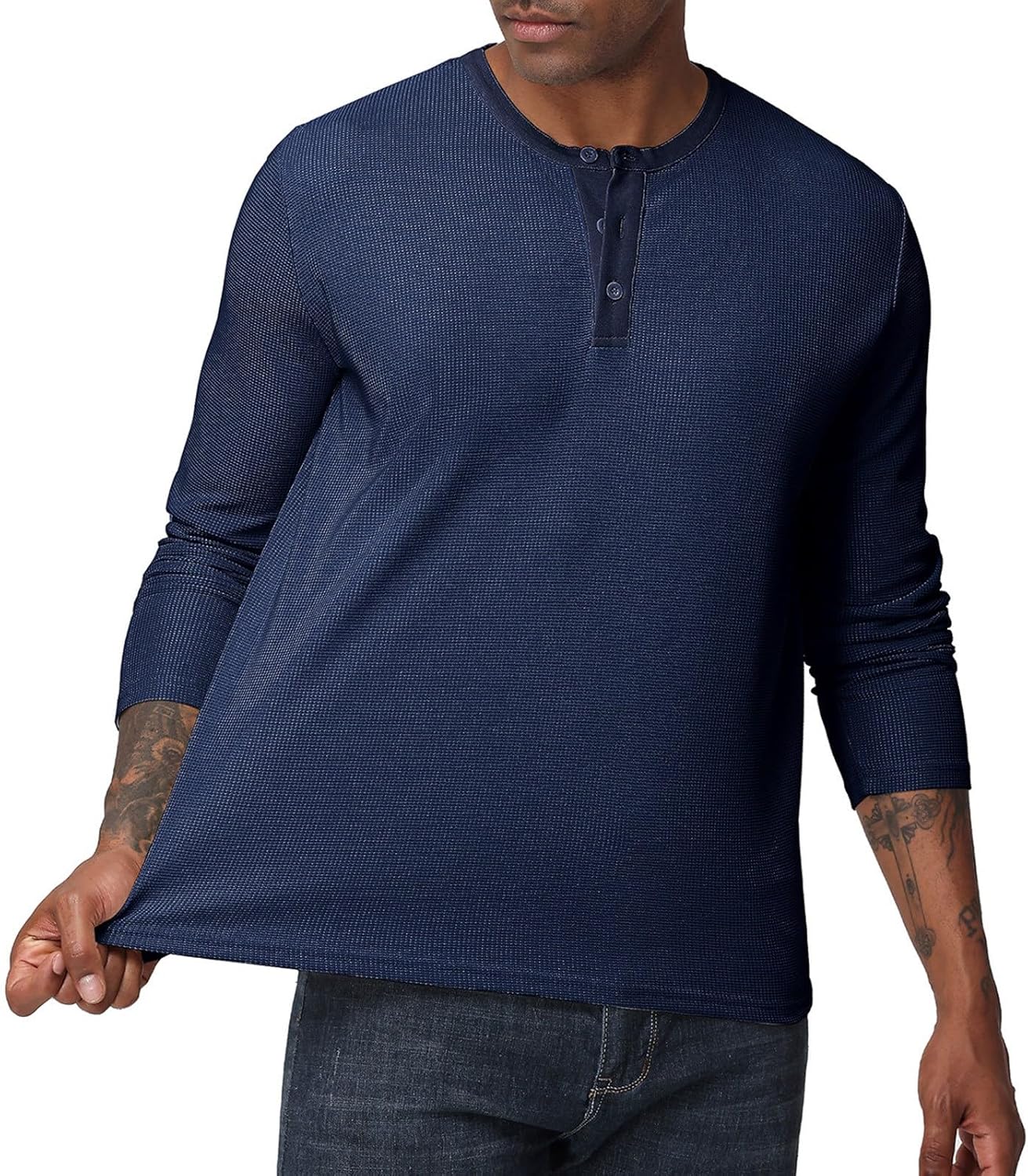 Men's Henley Shirts Long Sleeve Waffle Casual Pullover T-Shirts Basic Textured Button Lightweight Shirts Top - Image 3