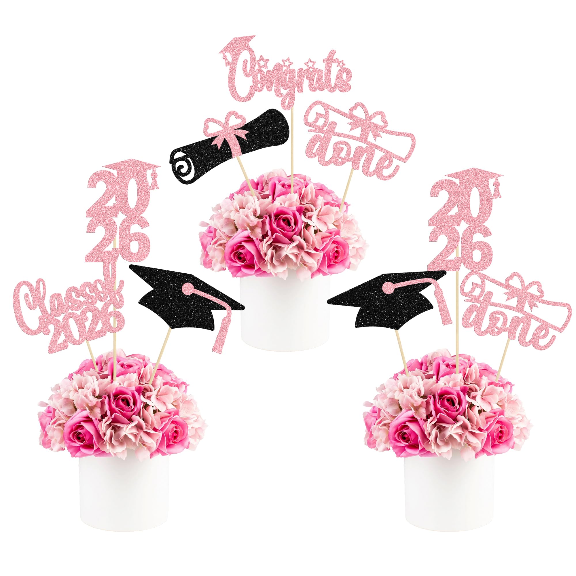 Ephlyn 12Pcs Graduation Decorations Class of 2026 Graduation Centerpieces for Tables 2026 Grad Party DecorationsPicks Centerpiece Table Decorations Pink
