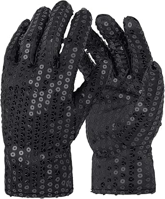 Halloween Costume Gloves Dress up Dance Sequin Gloves for Cosplay Party Stage Performance, Adult Size