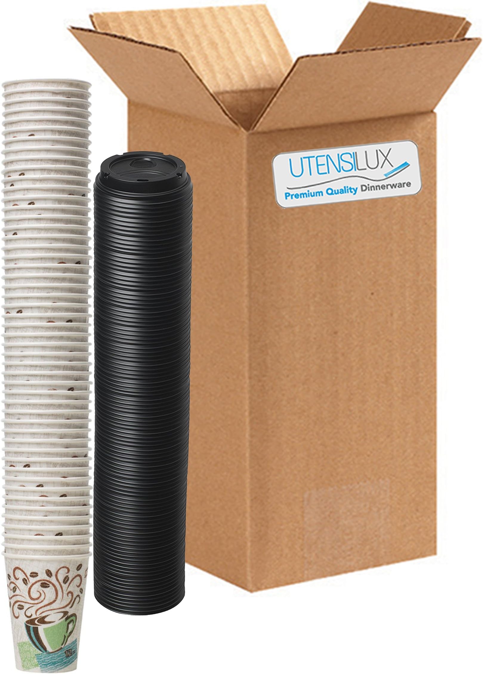 Dixie Disposable Hot Cups, 12 Oz Cups / 50 Count + 50 Black Lids