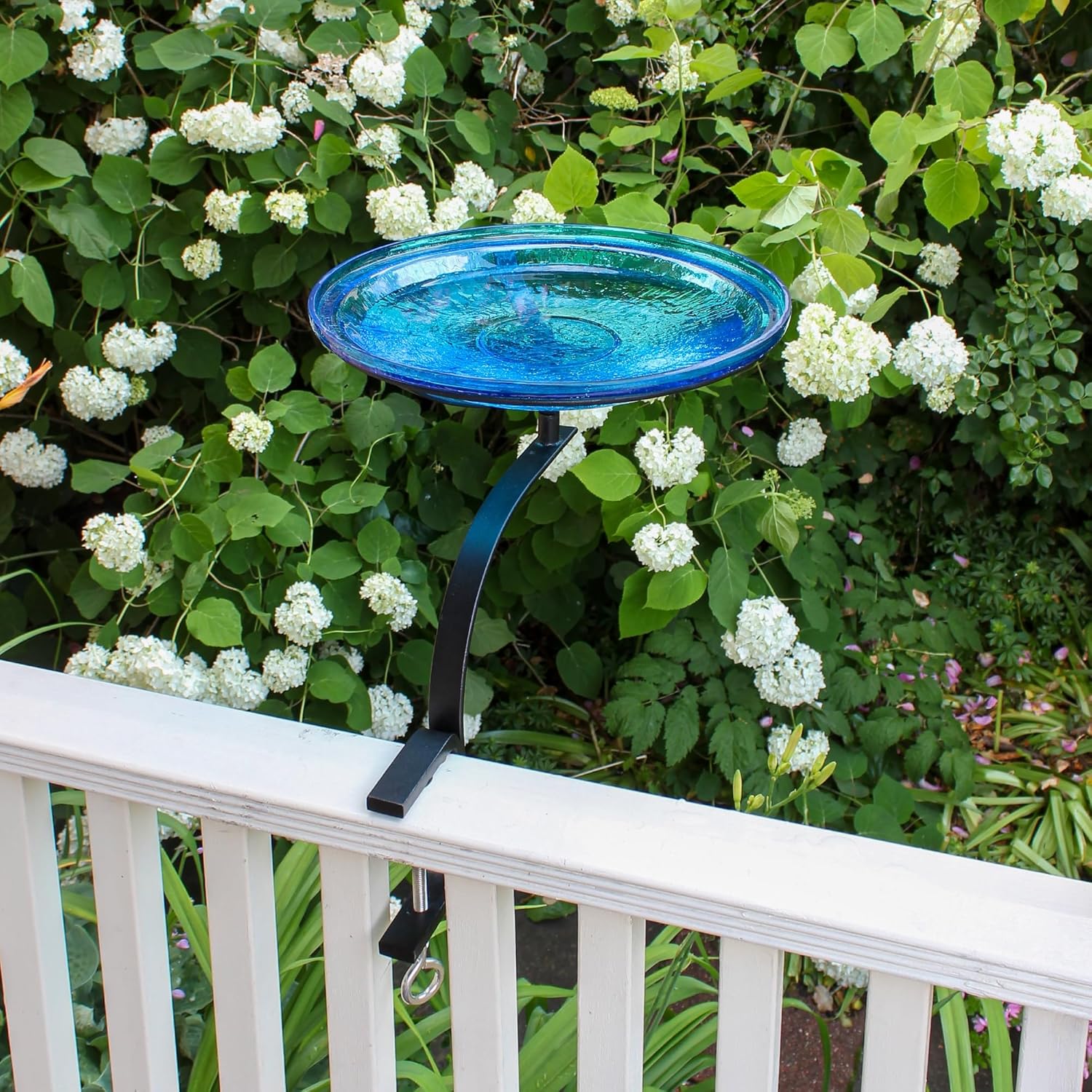 14" Teal Crackle Birdbath- Rail Mount Bracket