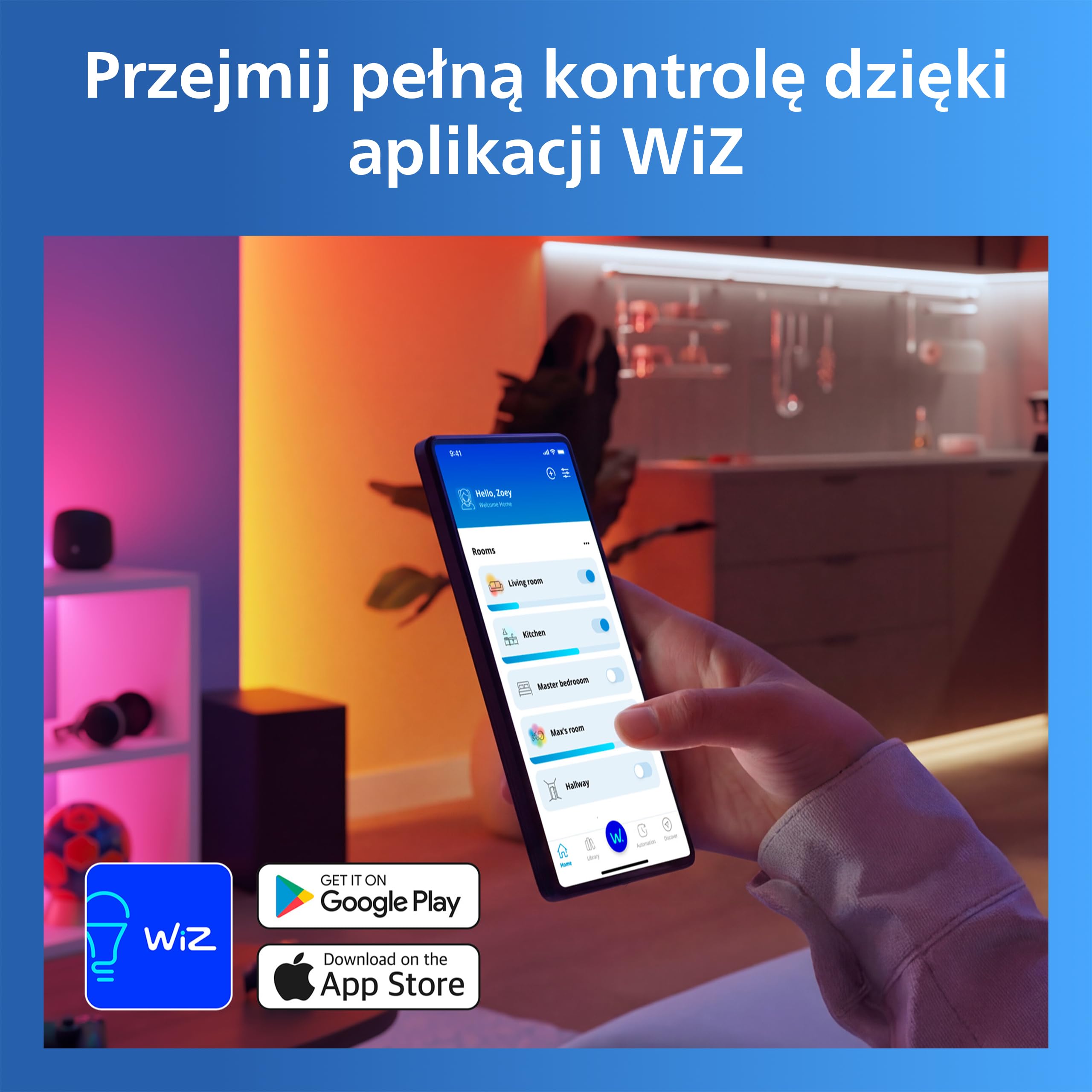 Philips Smart Lighting Gradient, Listwa LED, RGBIC LED, Wielokolorowe Efekty, Synchronizacja z TV i Muzyką, Wciągające Światło, Łatwa Konfiguracja, Connected by WiZ, Alexa, Google Home, Apple Home