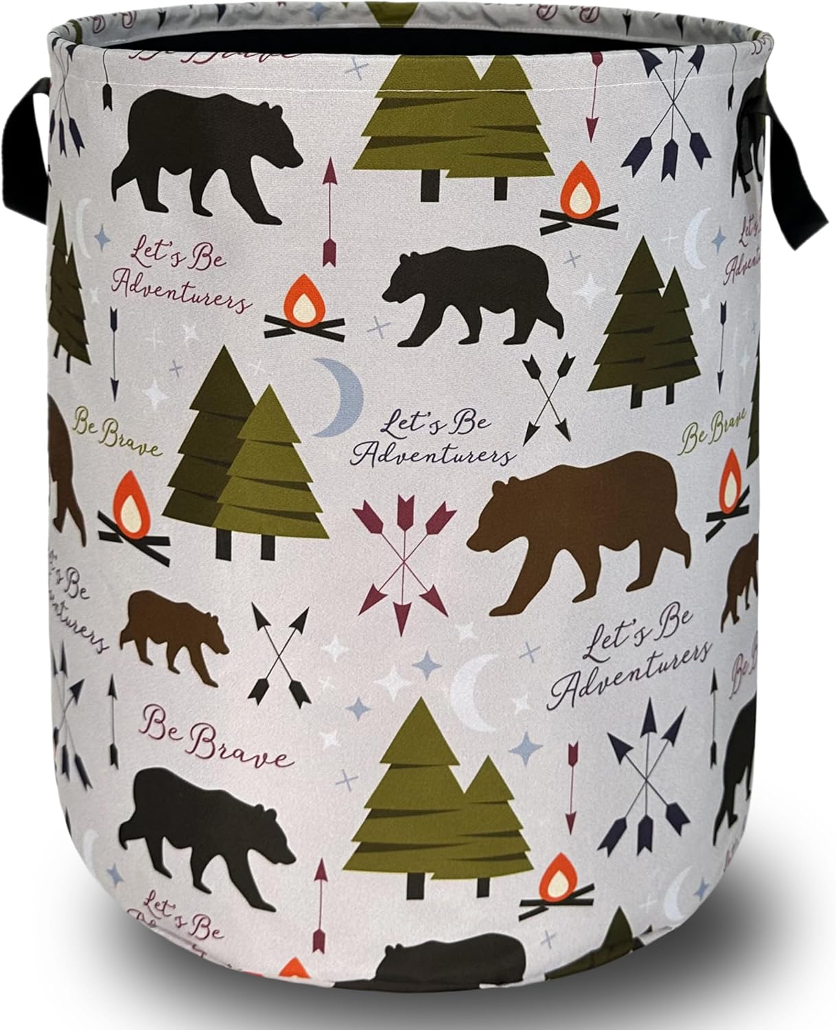 Funny Adventure Bear Forest Laundry Hamper Camping Laundry Basket With Handles Foldable Oxford Cloth Colorful Tote Bag Clothes Toy Storage Bucket 18.9"x16.5"For Bathroom/Laundry/Bedroom