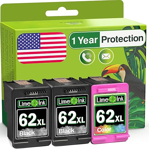 Limeink Cartucho de tinta remanufacturado de repuesto para cartuchos de tinta HP 62xl negro y color para HP Ink 62 XL para cartuchos de tinta HP