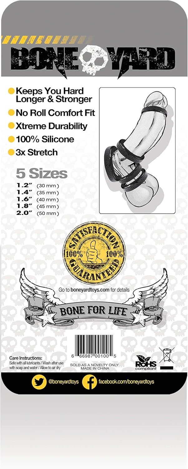 Boneyard Silicone Cock Ring Set 5 Pcs Kit - Black