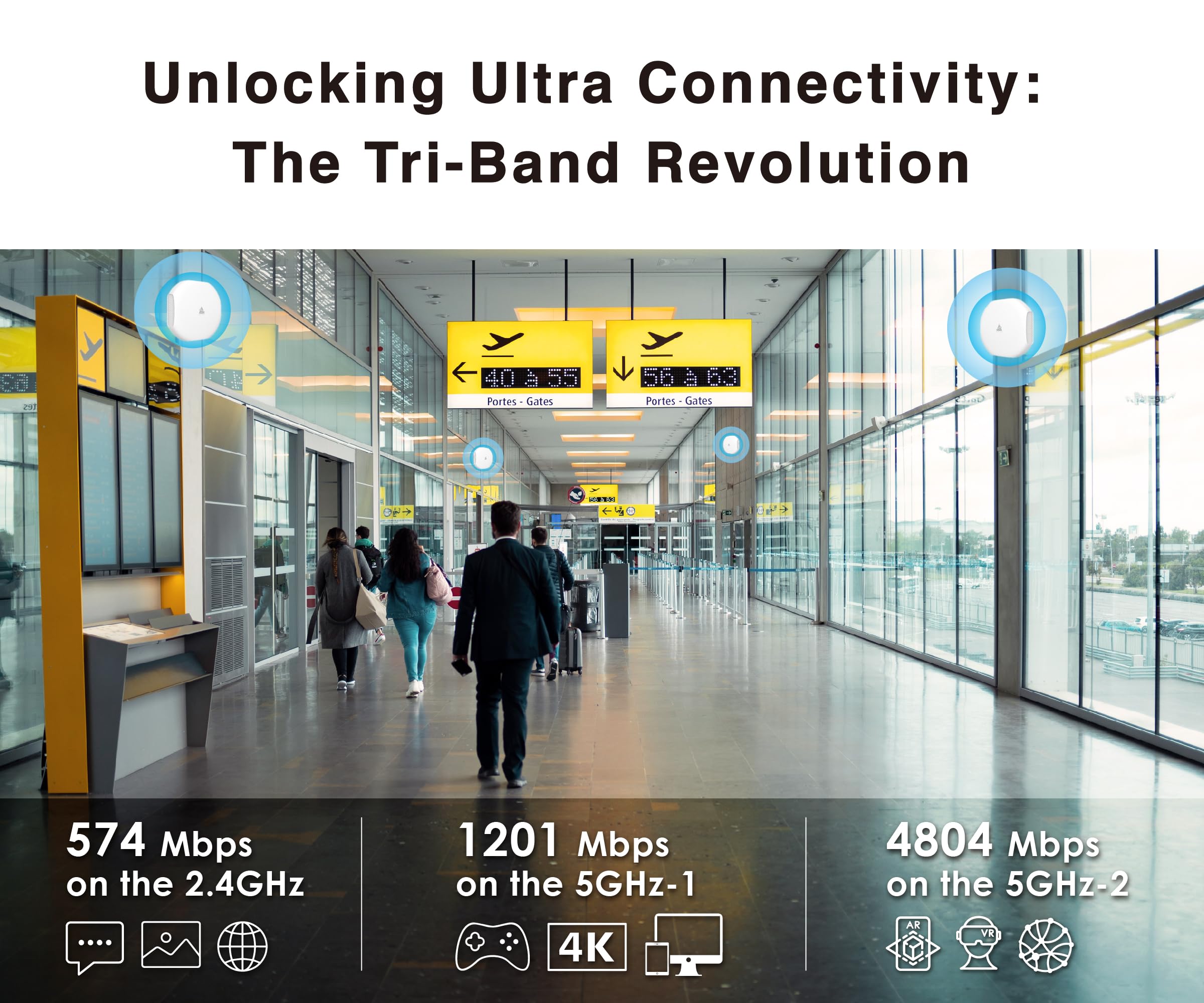 BROWAN WiFi 6 Access Point AX6600 WAP Mesh Tri-Band MU-MIMO 8 Spatial Streams 3500 Square Feet Coverage 300 Devices 2.4 GHz 5GHz PoE Powered Indoor Ceiling Mount for Home Gaming Office Prism MI10