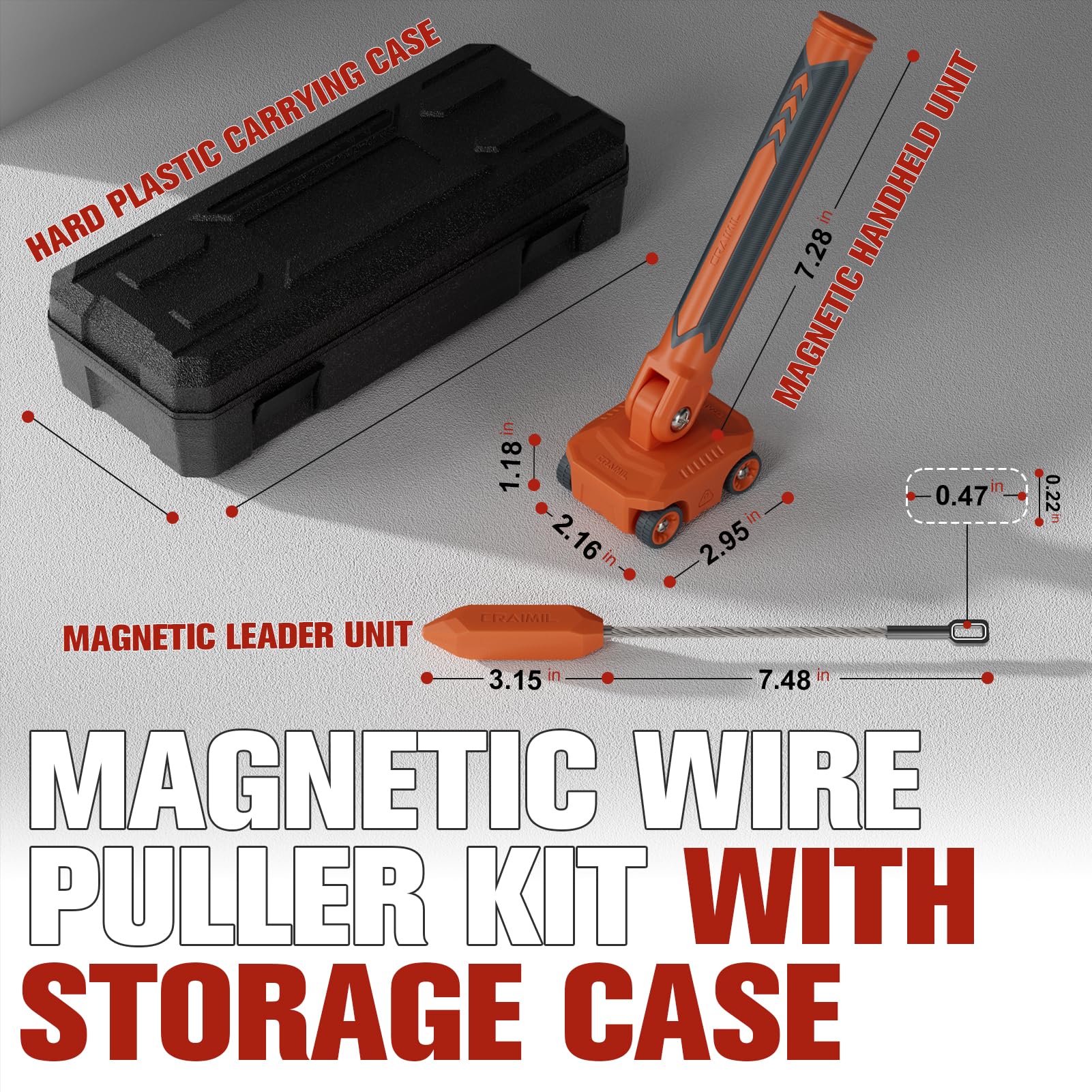 Magnetic Wire Puller for Electrical Wiring – Rare-Earth Magnets, Stainless-Steel Leader for Easy Cable Pulling in Walls & Tight Spaces, Doubles as Stud Finder, Includes High-Quality Hard Plastic Case — Amazon image 3