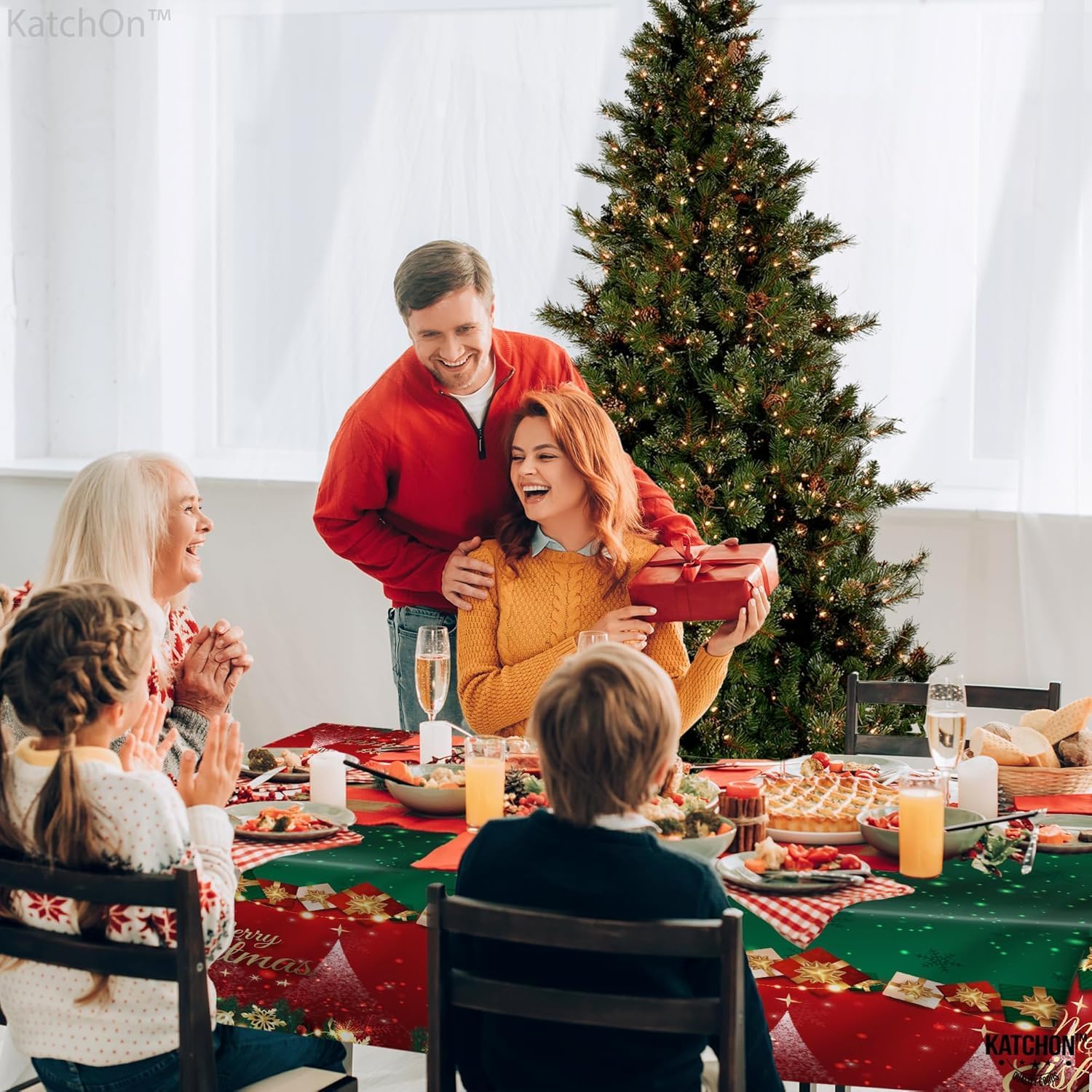 KatchOn, Red and Green Disposable Christmas Tablecloth - 108x54 Inch, Pack of 3 | Merry Christmas Decorations Indoor | Xmas Decorations | Holiday Table Decorations