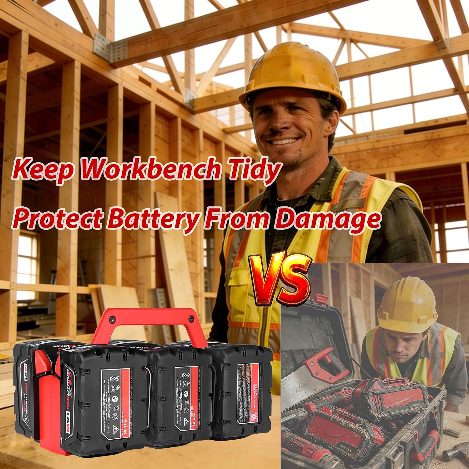 Sivsis Portable Mil.Waukee Battery Holder, 6-Slot Storage and Wall Mount image 3