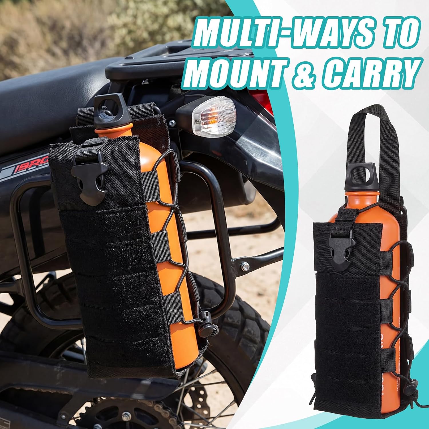 2 Pack Fuel Bottle Holder, Black, Stylish Style | Compatible with 30 oz Fuel Bottle, Mounts to Molle Bag Backpack Tactical Molle Travel Water Holder, Canteen Not Included